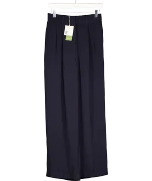 Lily Silk Blue Wide Leg Turnover Hem Silk Trousers UK 10
