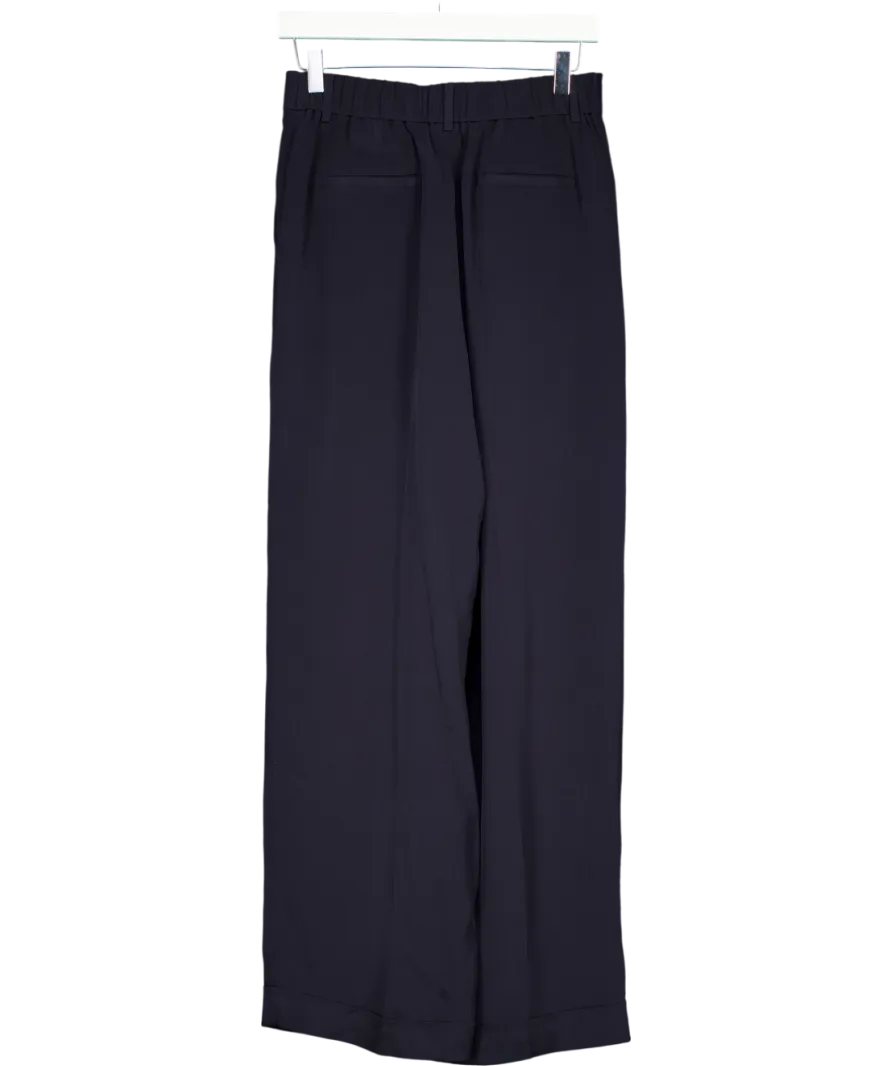 Lily Silk Blue Wide Leg Turnover Hem Silk Trousers UK 10