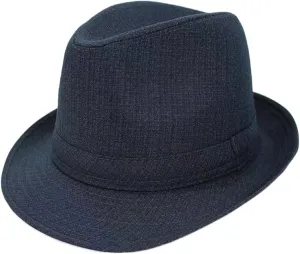 Men Jazz Hat Classic Fedora Hat Casual Spring Autumn Cap Brim Bowler Hat for Father Costume Accessories Blue 59cm