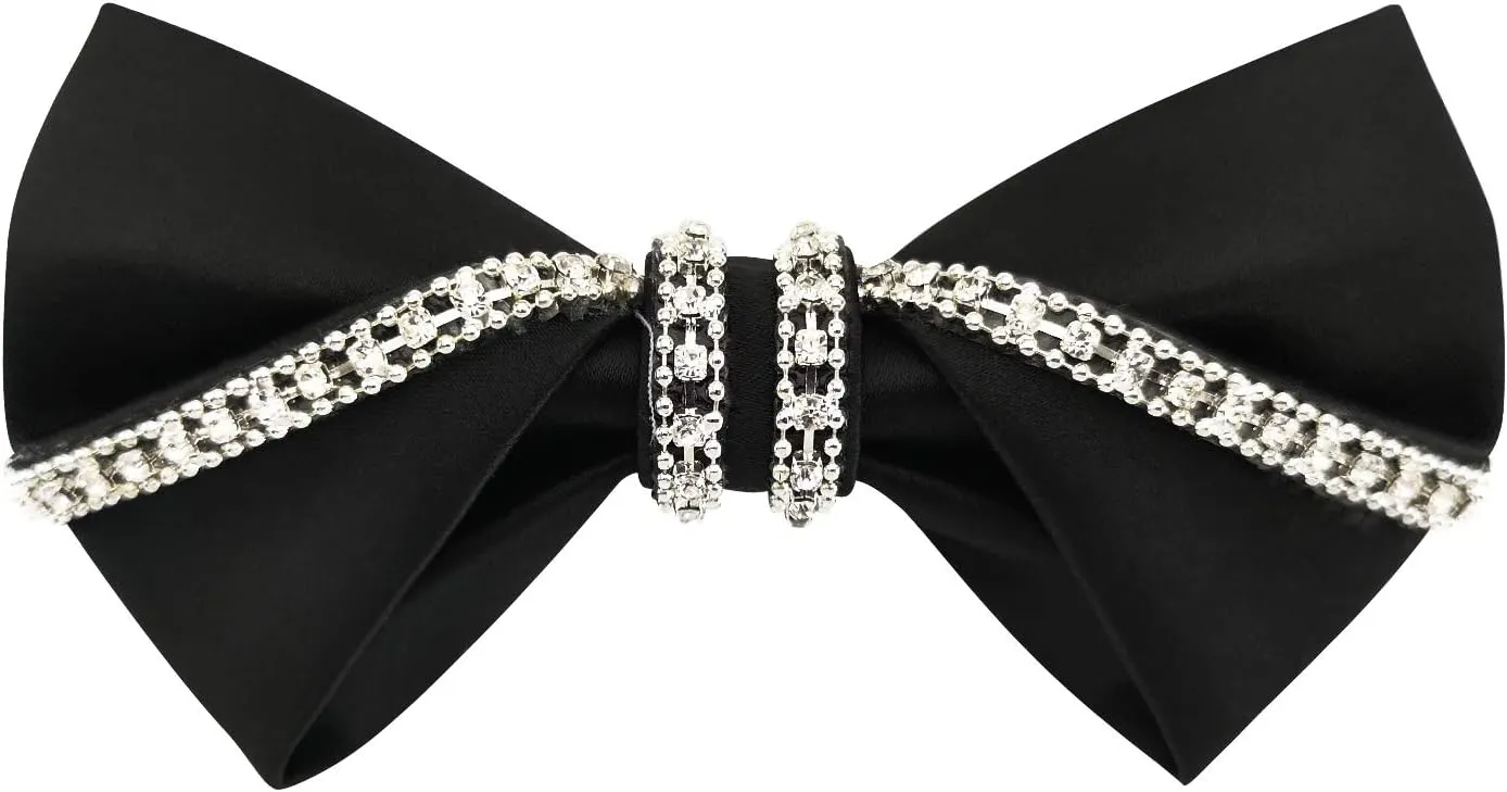 Men's 100% Satin Silk Luxury Crystal Rhinestone Shining Pre-tied Solid Bow Ties Bling Bowties