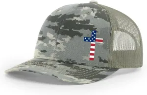 Men's Christian American Flag Filled Cross Jesus Patriotic Embroidered Mesh Back Trucker Hat