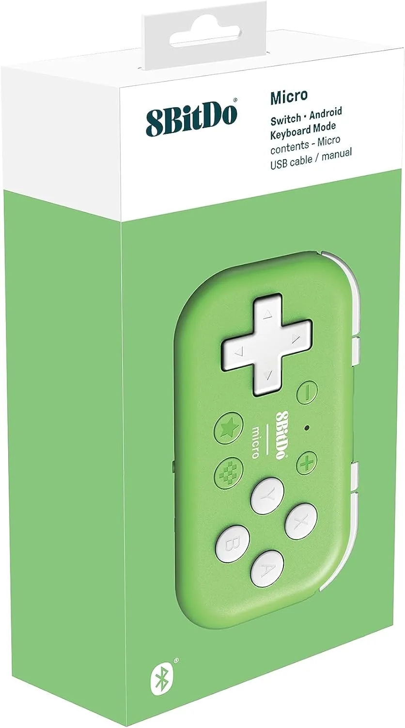 Nargos 8BitDo Micro Bluetooth Key Chain Sized Mini Controller for Nitendo Switch, Windows, Android and macOS (Micro- Green)