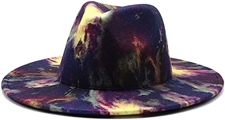 New European-American Style Large Brim Woolen Top Hat, Dyed Jazz Hat, Autumn and Winter Gradient Felt Hat Fengyan Cowboy Hats