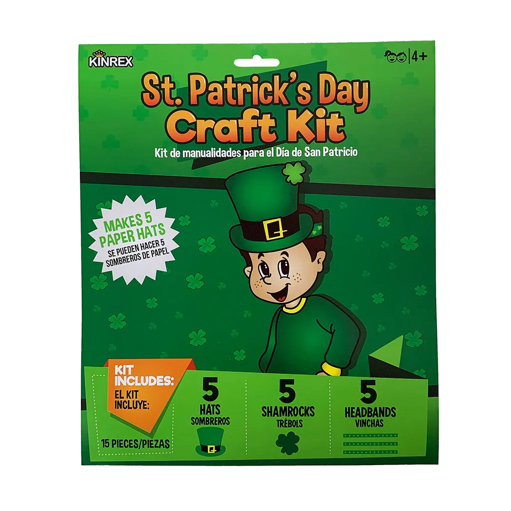 St. Patricks Day Craft Kit - 5 Irish Hats - 5 Shamrocks - 5 Headbands
