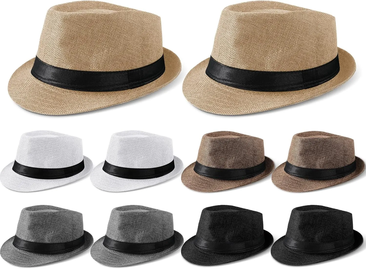 Tarpop 10 Pcs Fedora Hats for Men Women with Brim Unisex Newsies Hat Gangster Cap 1920s Party Accessories