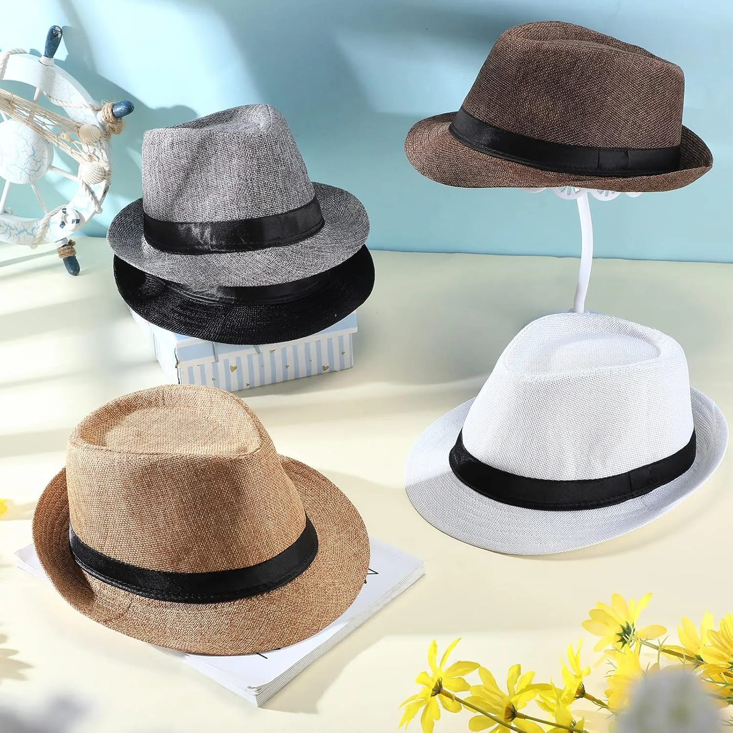 Tarpop 10 Pcs Fedora Hats for Men Women with Brim Unisex Newsies Hat Gangster Cap 1920s Party Accessories