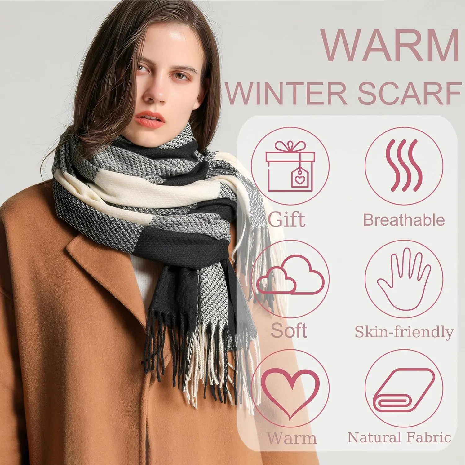 Tartan Plaid Scarves for Women Winter,Long Scarves for Women with Fringe,Super Soft Scarf for Women Winter