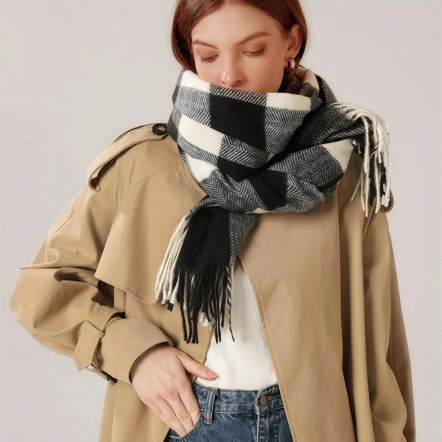 Tartan Plaid Scarves for Women Winter,Long Scarves for Women with Fringe,Super Soft Scarf for Women Winter