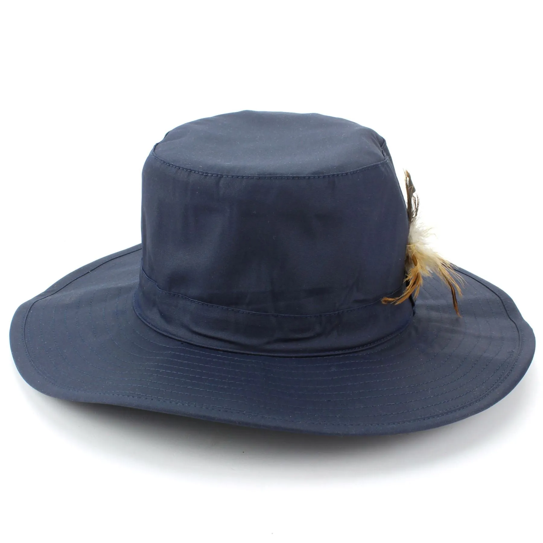 Wide Brim Outback Style Cotton Bush Hat with Feather - Blue