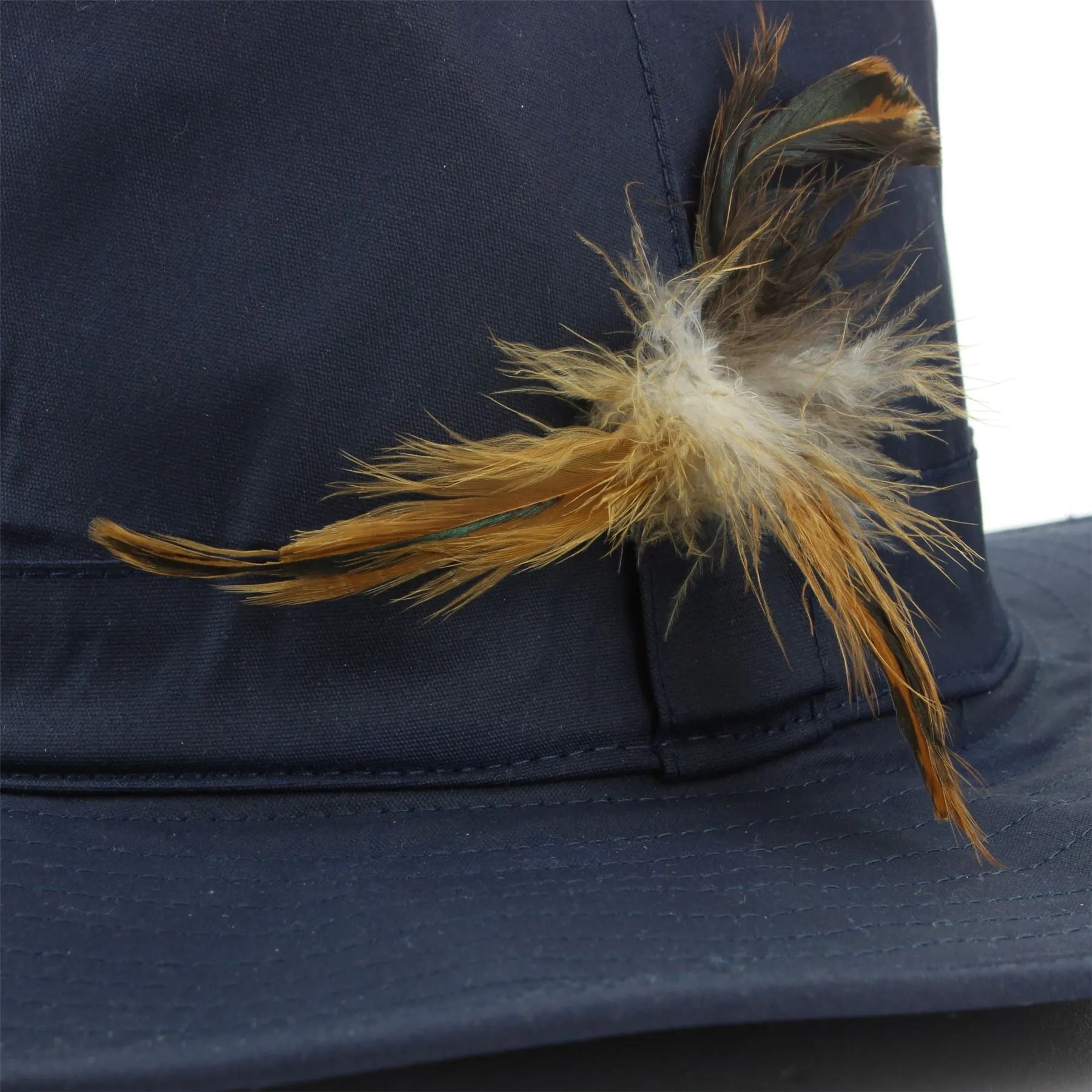 Wide Brim Outback Style Cotton Bush Hat with Feather - Blue