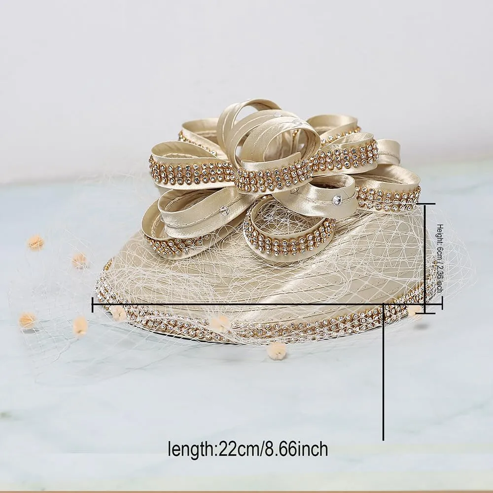 Women Veil Mesh Sweetheart Fascinator Hat Bride Wedding Hair Accessory with Clip Rhinestone Cocktail Party Hat