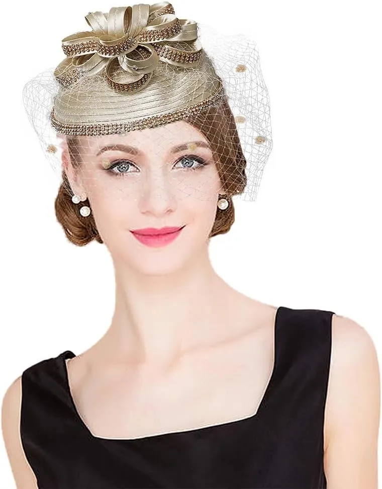 Women Veil Mesh Sweetheart Fascinator Hat Bride Wedding Hair Accessory with Clip Rhinestone Cocktail Party Hat