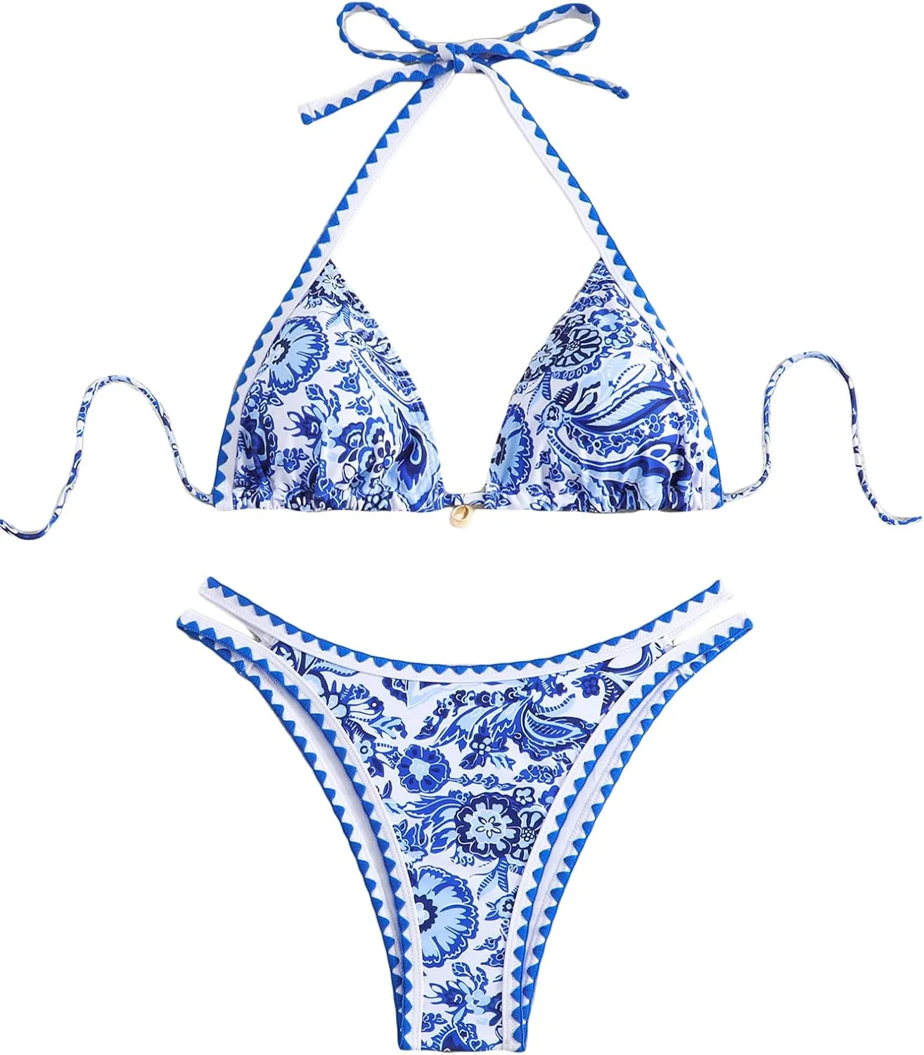 Women's Floral Printed Bathing Suit Halter Paisley Summer Swimsuit Bikinis Set