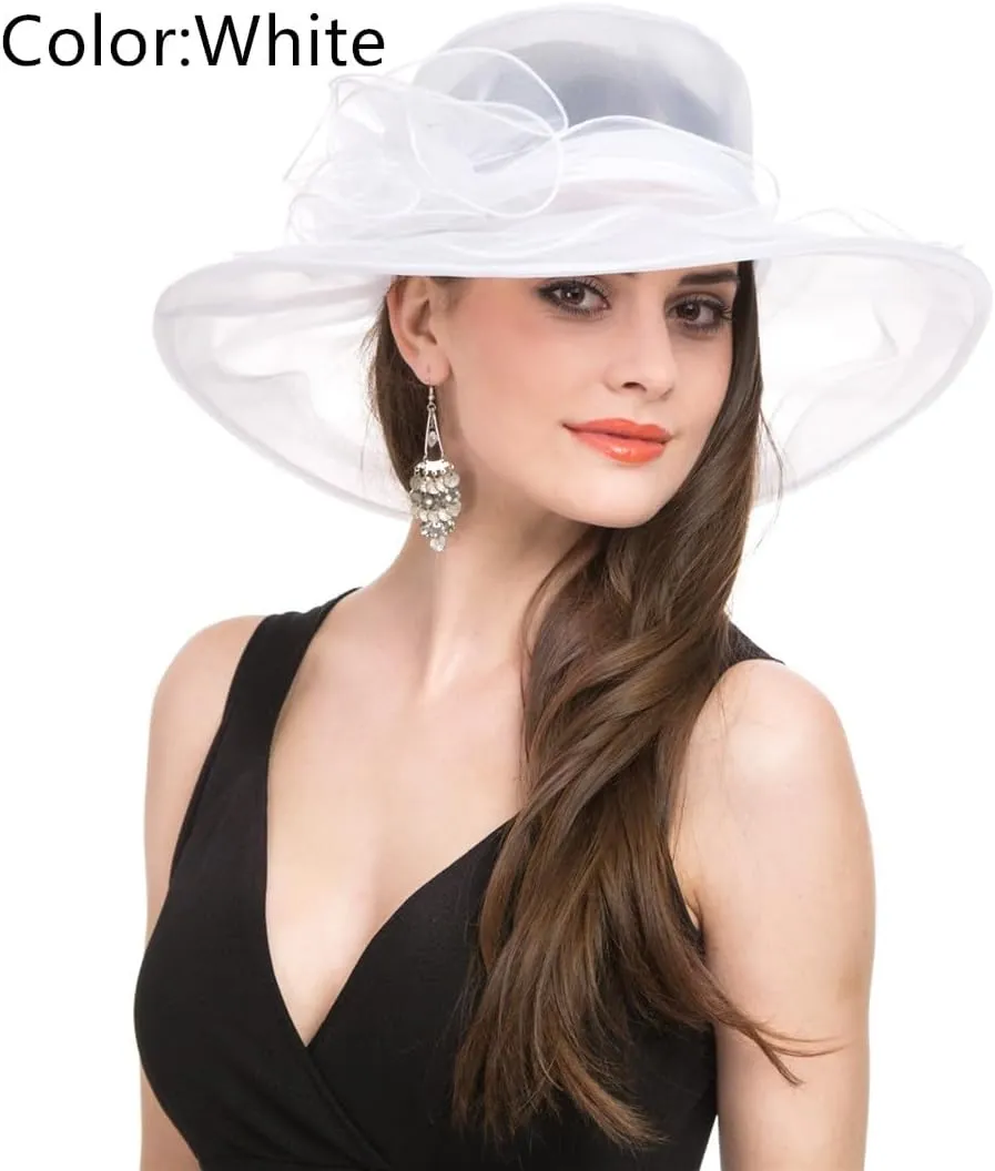 Women's Organza Church British Fascinator Bridal Tea Party Wedding Hat Summer Ruffles Cap