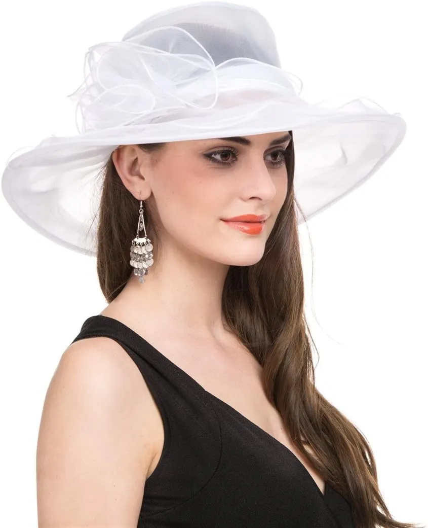 Women's Organza Church British Fascinator Bridal Tea Party Wedding Hat Summer Ruffles Cap