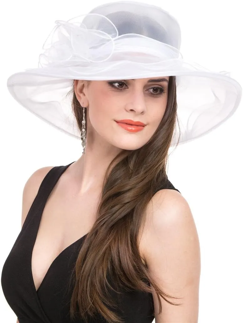 Women's Organza Church British Fascinator Bridal Tea Party Wedding Hat Summer Ruffles Cap