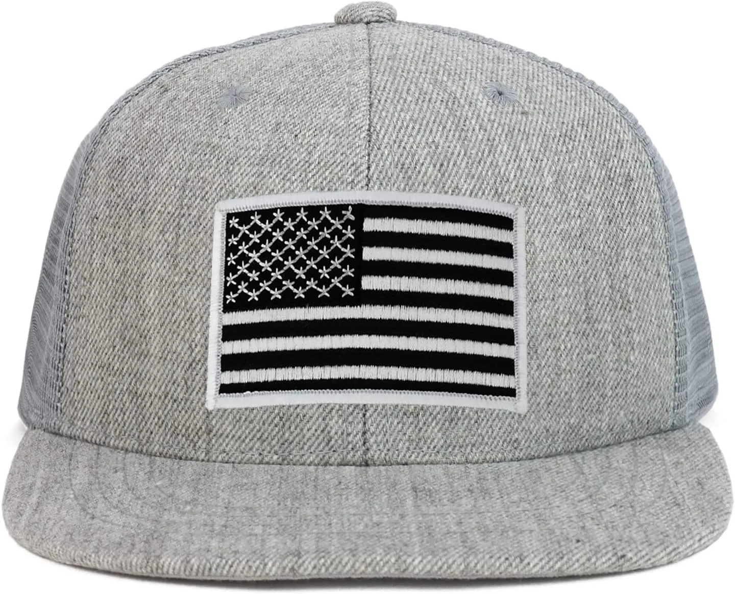 Youth Kid's Black White American Flag Patch Flat Bill Snapback Trucker Cap